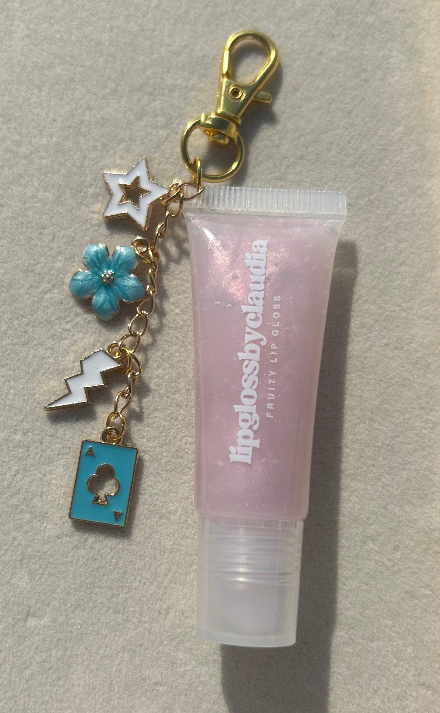 lip gloss keychain with charms - blueberry scented