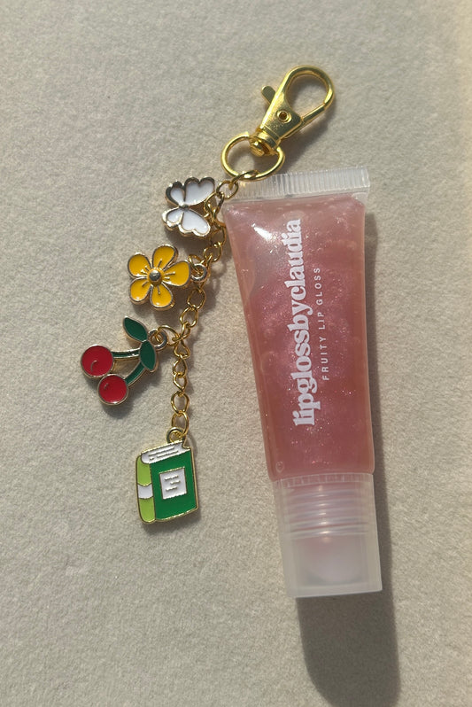 lip gloss keychain with charms - tropical fruit scented
