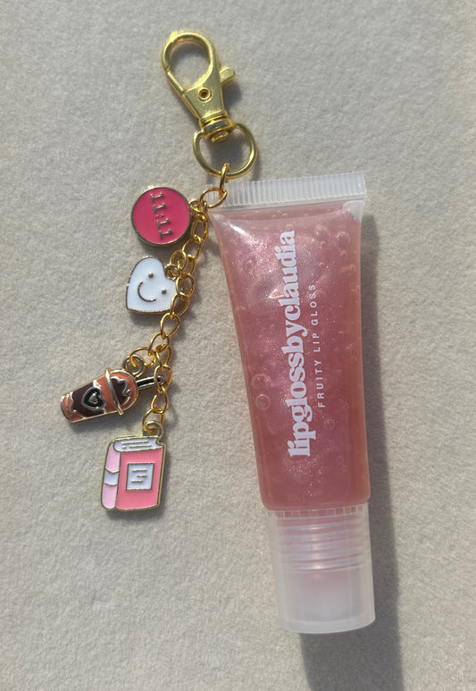 lip gloss keychain with charms - tropical fruit scented
