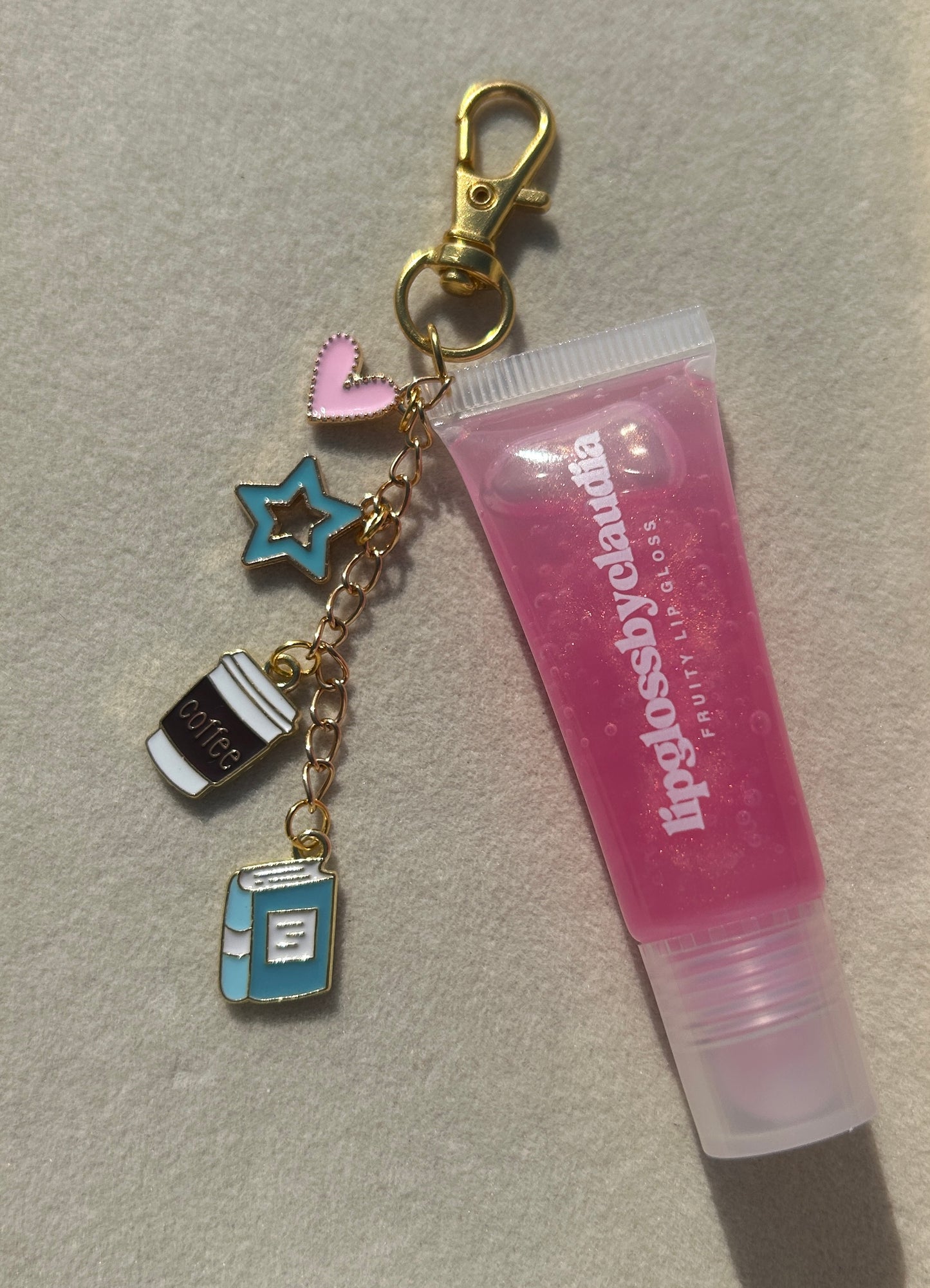 lip gloss keychain with charms - strawberry scented