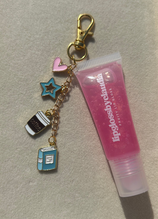 lip gloss keychain with charms - strawberry scented