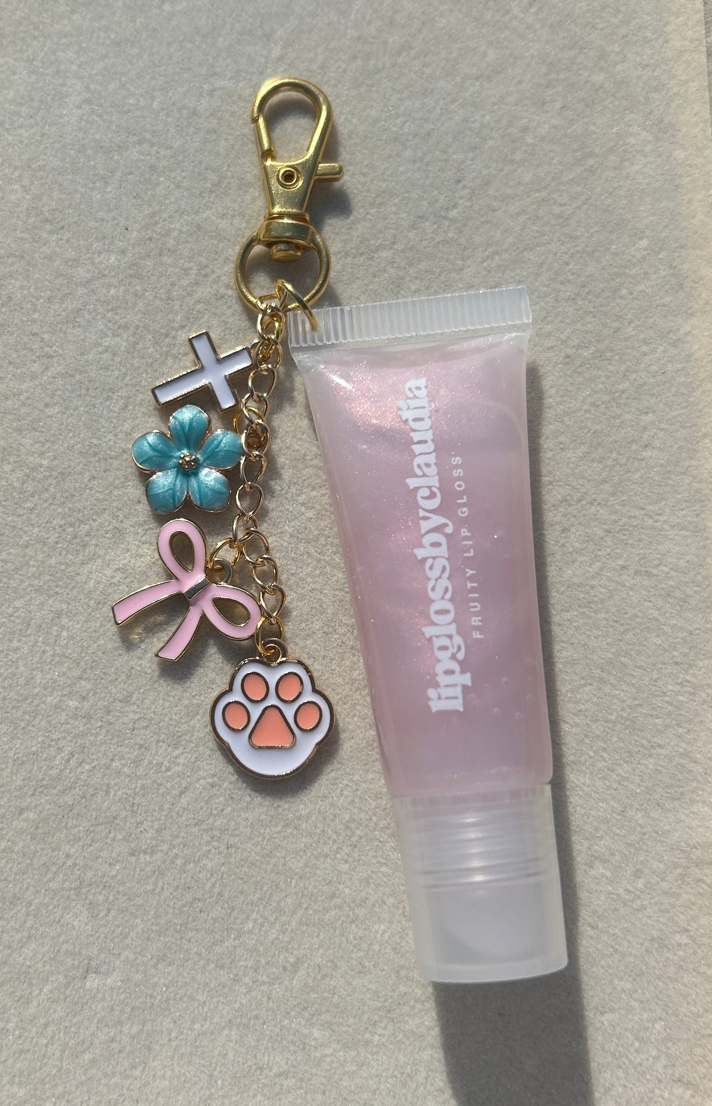 lip gloss keychain with charms - blueberry scented