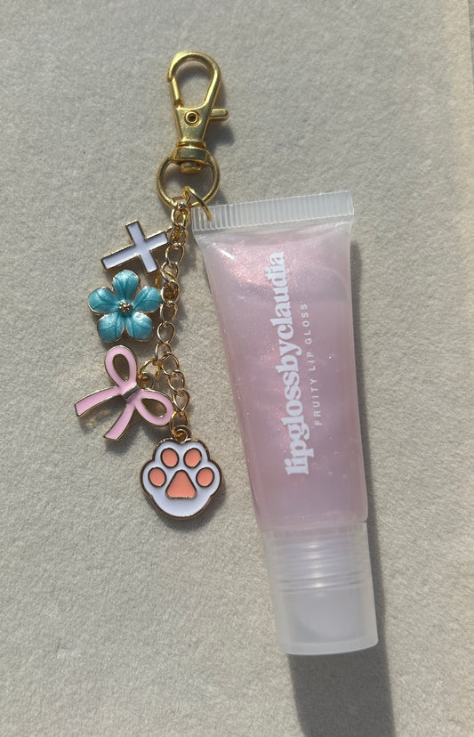 lip gloss keychain with charms - blueberry scented